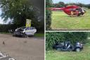 Two cars crashed in Upper Sapey, near Bromyard, leaving three patients in need of hospital treatment. Pictures: Bromyard fire station