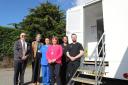 (From left) Warren Tolley, Jacqui Bennett, Area Senior Dental Nurse,  Nicola Coulthard, Dental Nurse, Chair of Hay on Wye Town Council, Cllr. Fiona Howard, Ana Rafaela Direito Peixoto, Senior Dental Officer and Lloyd Bovensiepen, Senior Dental Officer