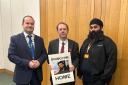 Jagtar's brother Gurpreet Singh Johal pictured with local MP Douglas McAllister, left and Glenrothes MP Richard Baker