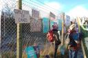 Protesters outside the proposed site for a new coal mine near Whitehaven, Cumbria