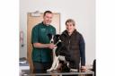 Graham Lewis, vet at Paragon, with Bess and owner, Sarah Reay..Image Harry Atkinson