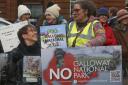 Demo at Dumfires council offices ahead of the vote on the Galloway National Park. Liz Hitchman, left, and Denise Brownlee. STY VA..Picture Gordon Terris Herald & Times..12/12/24.