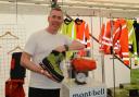 James Bradshaw shows off Zamberlan and MontBell's new products on the Carr's Billington Safety stand