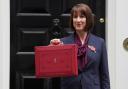 Chancellor of the Exchequer Rachel Reeves poses outside 11 Downing Street, London, with her ministerial red box