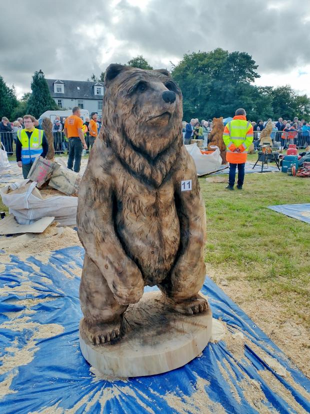 Forestry Journal: Dan’s huge bear carving which topped the auction prices at the 2021 Garnock Valley Carve.
