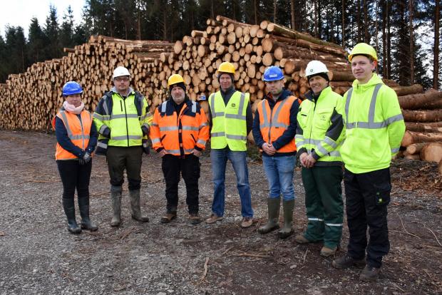 Forestry Journal:  Supporters of the education day were, from left, Milly McDowell, Balcas; Steven Kelch, Coillte; Mark Curtis, XCut Logging; Mike O’Shea, Coillte; Conor McGoldrick, Balcas; Ed Power, John Deere Forestry; and Raitis Vietnieks, XCut Logging.